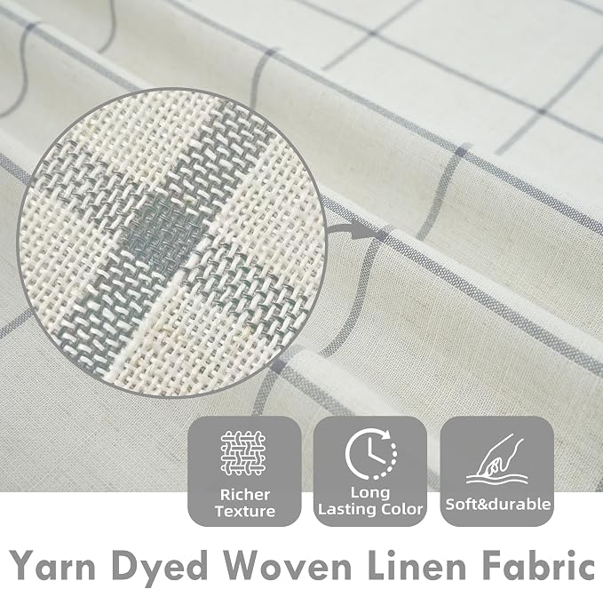 DriftAway 100% Blackout Plaid Linen Curtains 90 Inches Long 2 Panels Gray | 100% Blackout, Linen Texture, Plaid Pattern, Two Layers, Rod Pocket & Back Tab, Bedroom Living Room Use, Luxury Appearance