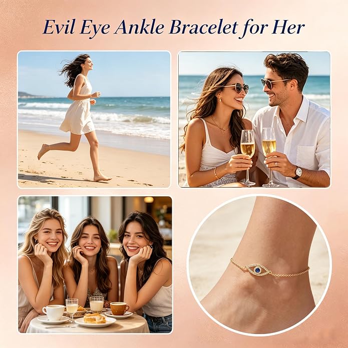 AOBOCO 925 Sterling Silver Anklet for Women Crystal Butterfly Dragonfly Evil Eye Ankle Bracelet Ankle Summer Beach Jewelry Gifts