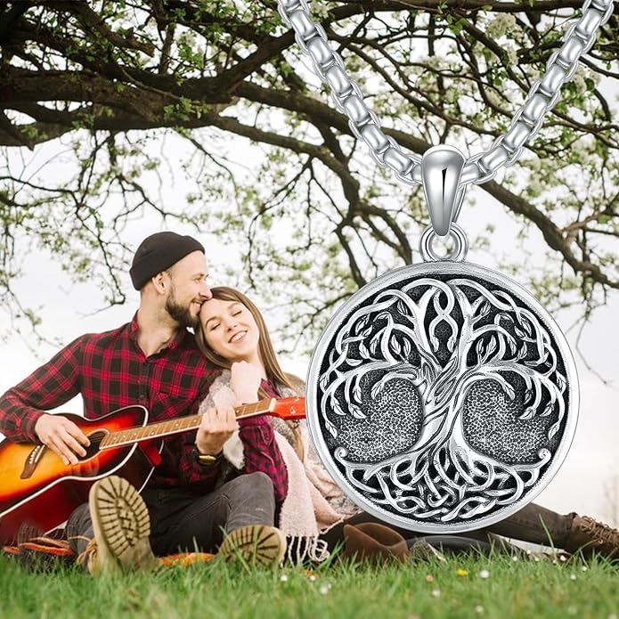 Tree of Life Necklace 925 Sterling Silver Round Tree of Life Pendant Jewelry for Men Women, w/Stainless Steel Chain 22''+2''