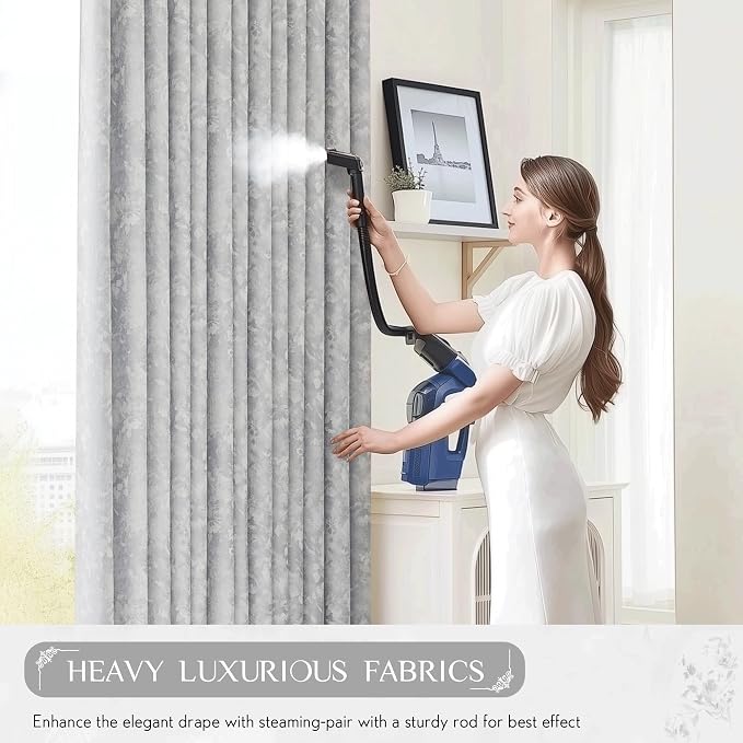 Beauoop Grey Floral Jacquard Blackout Curtains for Bedroom 52x108 2 Panels | Flower Chenille Room Darkening Drapes for Living Room 108 Inch Long Thermal Insulated Soundproof Window treatment Rod Pocket