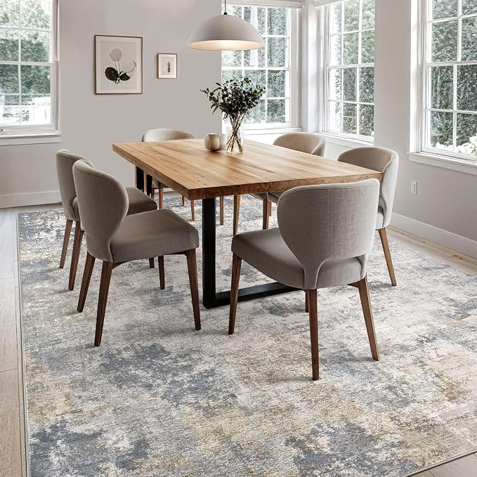 UERMEI 7x10 Area Rug Living Room Rugs - Washable Neutral Modern Abstract Soft Thin Large Rug Indoor Floor No Slip Rug Carpet for Bedroom Under Dining Table Home Office Decor - Blue Grey