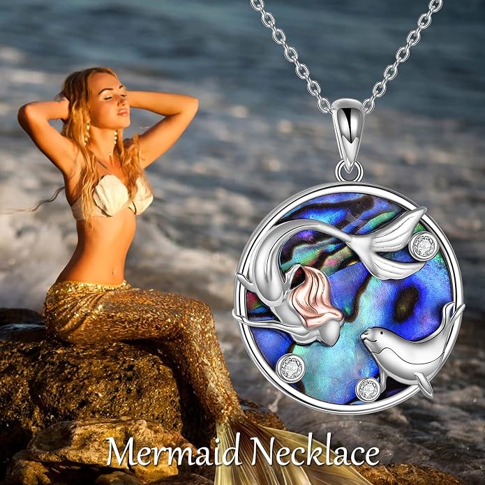POPLYKE Mermaid Necklace 925 Sterling Silver Classic Necklace Mermaid Pendant Birthday Gifts Jewelry for Women