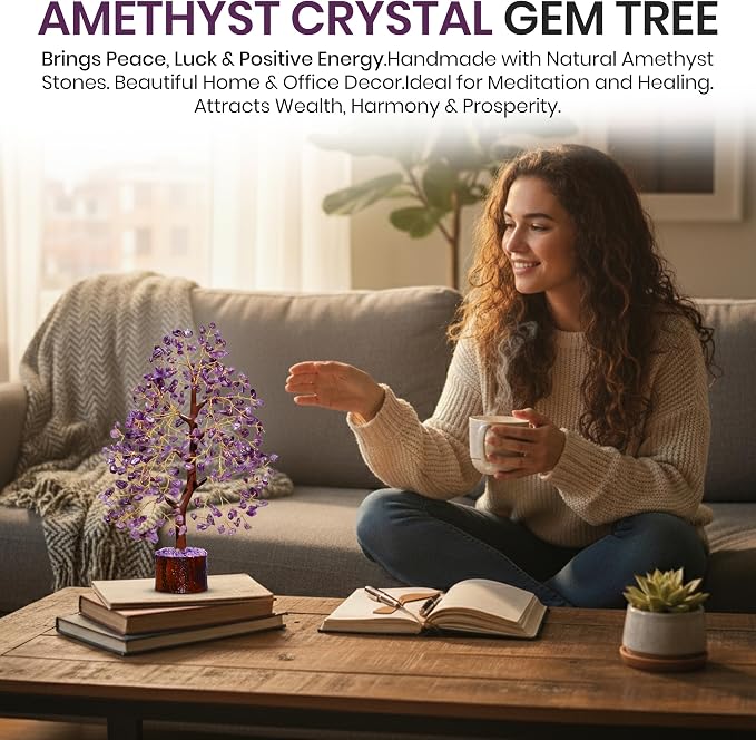 Amethyst Crystal Tree, Chakra Gemstone Gift for Feng Shui Healing