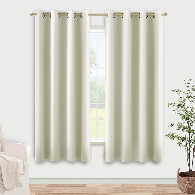 KOUFALL Cream Beige Bay Window Curtains Drapes for Living Room 63 Inch Length 2 Panels 60% Blackout Sound Dampening Curtains for Windows Bedroom Dining Room,Off White Ivory