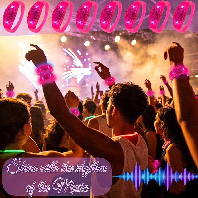 150 Pcs LED Glow Bracelets Sound Activated Light Up Bracelets for Adults Glow in the Dark Party Supplies Birthday Party Favors for Christmas, Halloween, Rave, New Year, Concert
