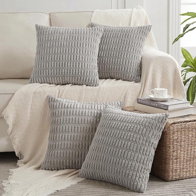 Fancy Homi 4 Packs Decorative Throw Pillow Covers for Living Room Couch Bed, Modern Farmhouse Boho Home Décor Accent Cushion Case, 24" x 24", Gray