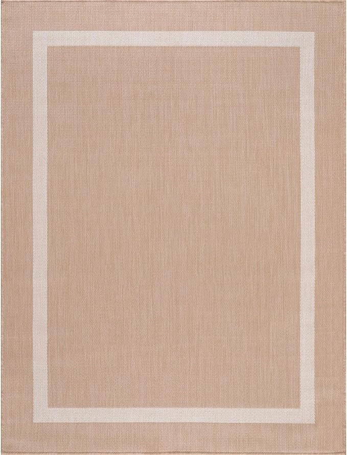 Luul Home Bordered Outdoor Rug 6x9 Washable Outside Carpet for Indoor Patio Porch Waterproof Easy Cleaning Non Shedding Area Rugs Beige 6 x 9