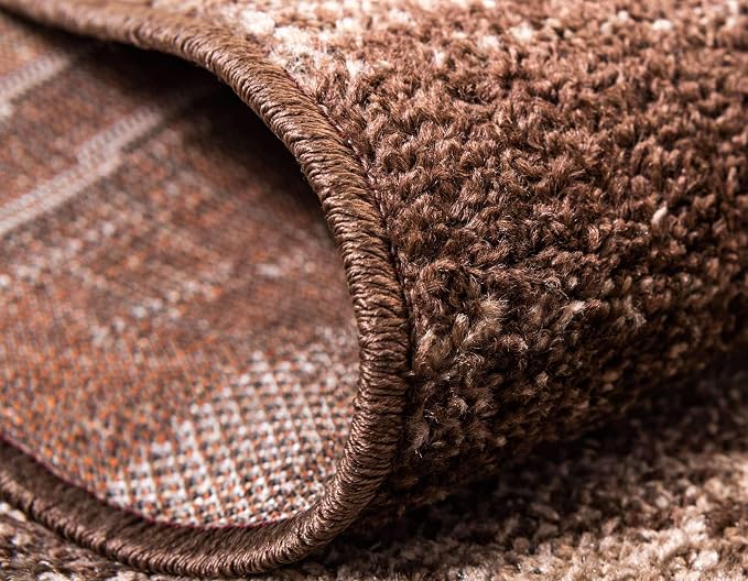 Unique Loom Autumn Collection Modern Contemporary Casual Abstract Area Rug (Brown/ Beige Border, 3 ft 3 in Round)