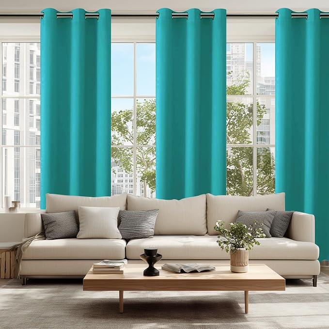 Hiasan Blackout Curtains for Bedroom, 38 x 84 Inches Long - Thermal Insulated & Energy Saving Window Curtains for Living Room, 2 Drape Panels Sewn with Tiebacks, Peacock Teal