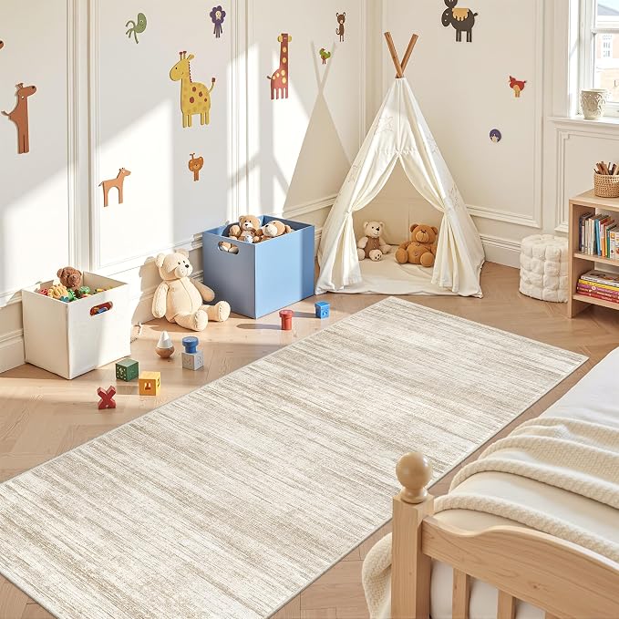 3x8 Runner Rug Non Slip,Washable Hallway Runner Rug,Brown | Neutral Rugs for Kitchen,Entryway,Bedroom,Bathroom,Nursery Room,Thin,Soft Runner Rug,Stain Resistant Indoor Carpet