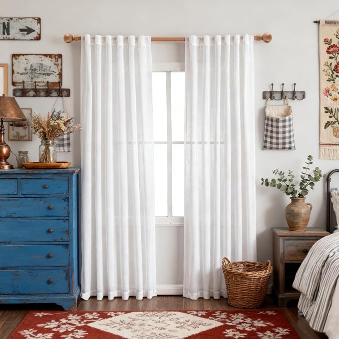 MYSKY HOME White Curtains for Bedroom Liivng Room 84 Inches Long 2 Panels Set, Semi Sheer Window Curtains & Drapes Soft Light Filtering Curtain for Doorways Sliding Glass Door, 50" Wide, White, 2 PCs