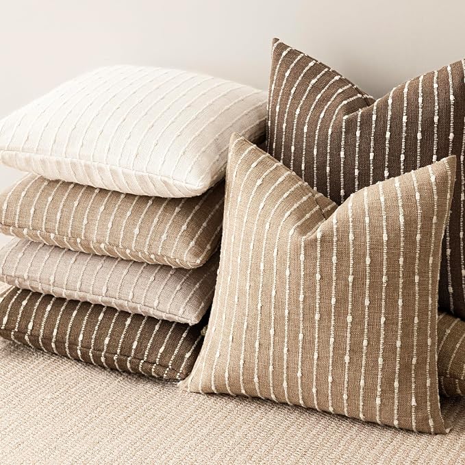Foindtower Pack of 2 Decorative Jacquard Boucle Lumbar Throw Pillow Covers Accent Textured Striped Pillowcases Cozy Boho Cushion for Couch Sofa Bedroom Living Room Home Decor 12x20 Inch Brown