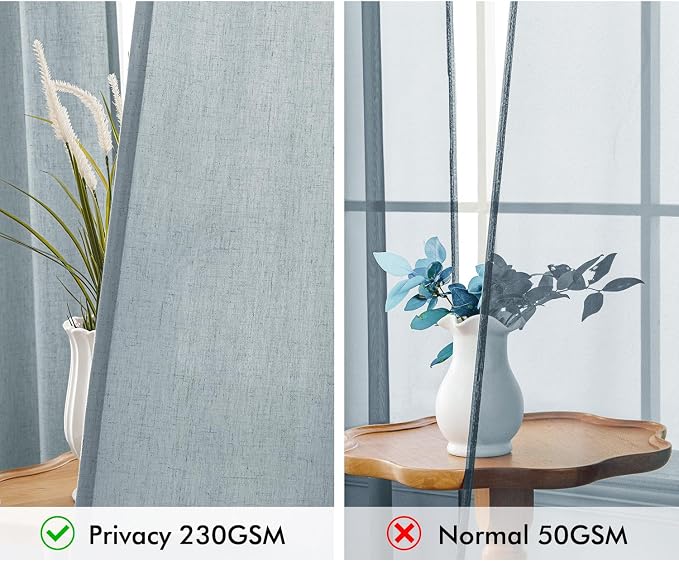 MIULEE Non-See-Through Privacy Linen Curtains 52W x 84L Inch Stone Blue | 2 Panels, Light Filtering, Semi Sheer Window Curtains, Farmhouse Textured, Back Tab Drapes for Bedroom Living Room