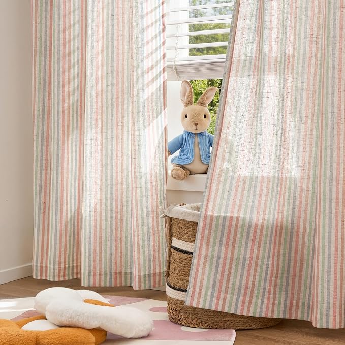 jinchan Linen Curtains 96 inch Candy Stripe for Kids Room Grommet 2 Panels | Kids Curtains for Living Room Baby Girls Room,Ticking Stripe,Nursery Drapes, Window Treatments,Cottagecore,Light Filtering