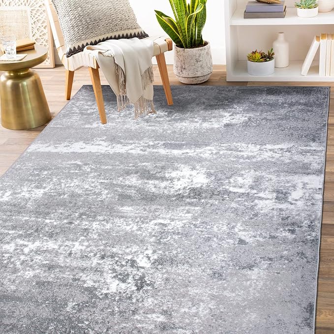 Rugshop Watercolor Distressed Modern Bohemian Area Rug Gray 7'10" x 10'