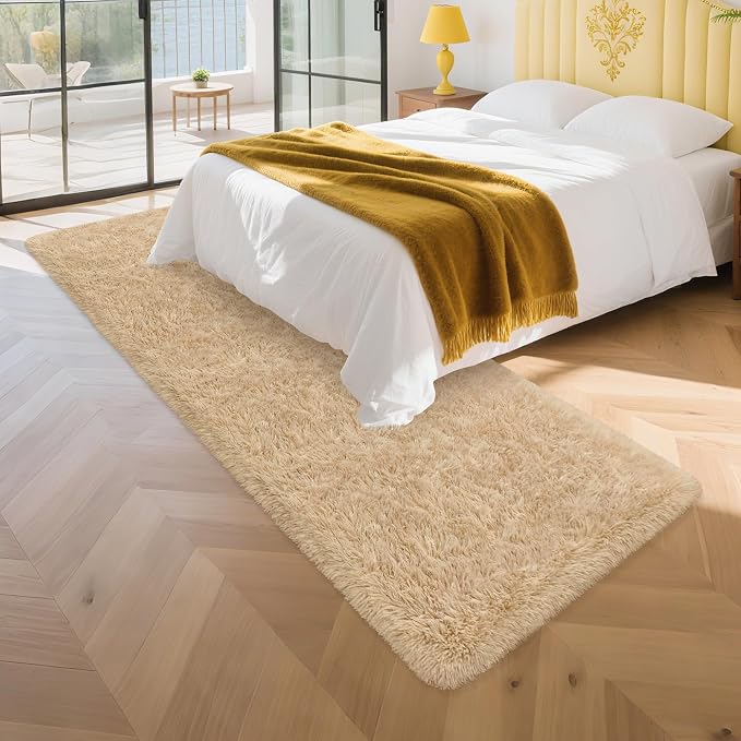 2x8 ft Beige Runner Rugs for Bedroom Living Room, Soft Plush Fluffy Throw Rug Shag Runner Carpet for Hallways Non Slip, Washable Light Beige Rug Carpet for Nursery Kids Girls Room Home Decor