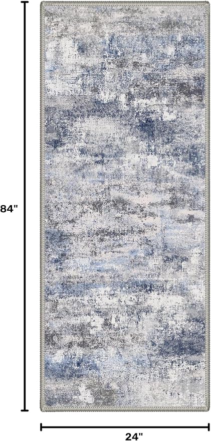 GENIMO Runner Rug Non Slip 2x7, Washable Rug Runner for Hallways Kitchen, Abstract Modern Kitchen Rugs, Low Pile Lightweight Carpet Runners for Entryway, Bedroom, Laundry, Haze Blue