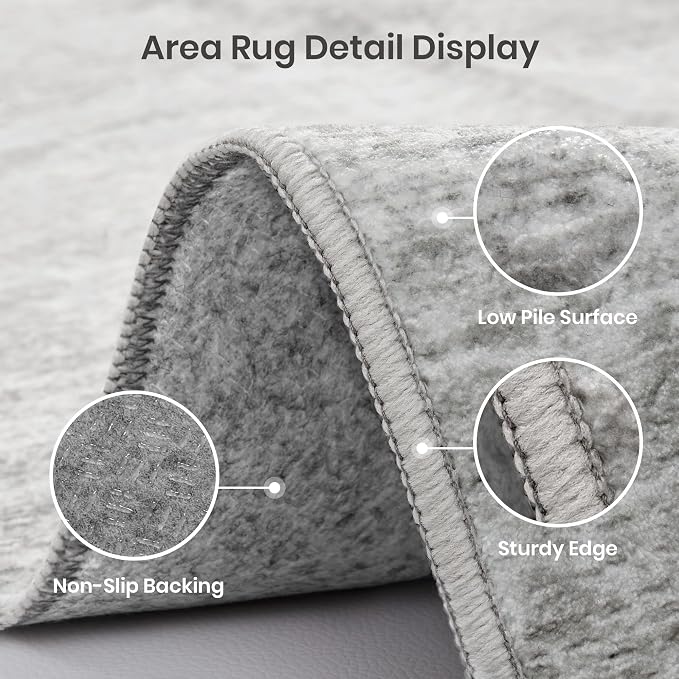 Valenrug Washable Rugs 4x6 - Stain Resistant 4x6 Area Rugs for Living Room, Non Slip Backing Printed Rugs for Bedroom, Folable Machine Washable Area Rug(4'x6', Grey)
