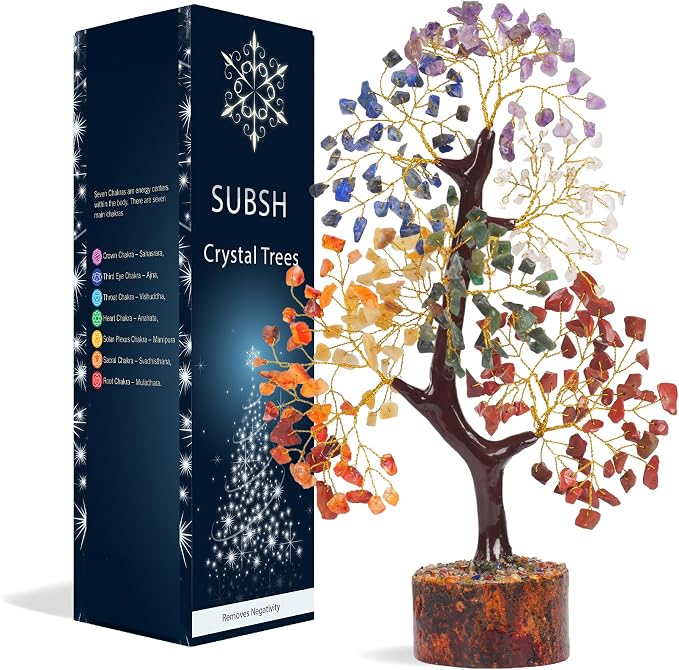 7 Chakra Tree of Life - Crystal Tree for Positive Energy - Healing Crystals and Stones - Birthday Gifts for Women, Home Office Decor -10-12"