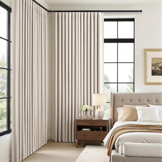 Topfinel 84 Inch Long Oatmeal Linen Blackout Back Tab Curtains, Thermal Insulated Pinch Pleat Drapes for Aesthetic Bedroom Window,cortinas Blackout para dormitorio, White Sand Oatmeal 52" W*84" L