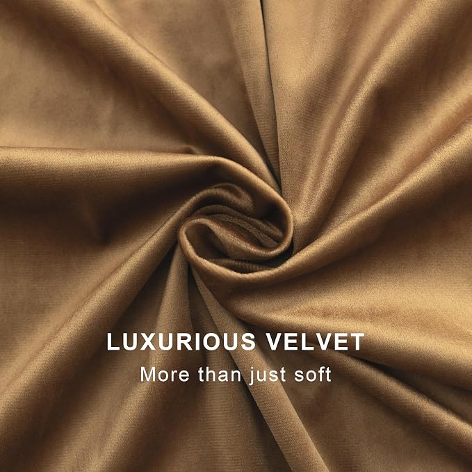 Pitalk Velvet Black Out Curtains Gold Brown for Bedroom Thermal Soundproof Noise Reducing Drape for Nursery Living Room Darkening Privacy Luxury Home Decor Back Tab 63 Inch Length 2 Panel Golden Brown