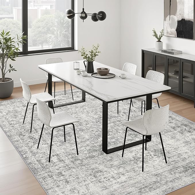 5x7 Area Rug Living Room Rug: Washable Modern Abstract Soft Thin Rug Indoor Floor No Slip Carpet for Bedroom Dining Room Farmhouse Nursery Home Office - Retro Black Grey