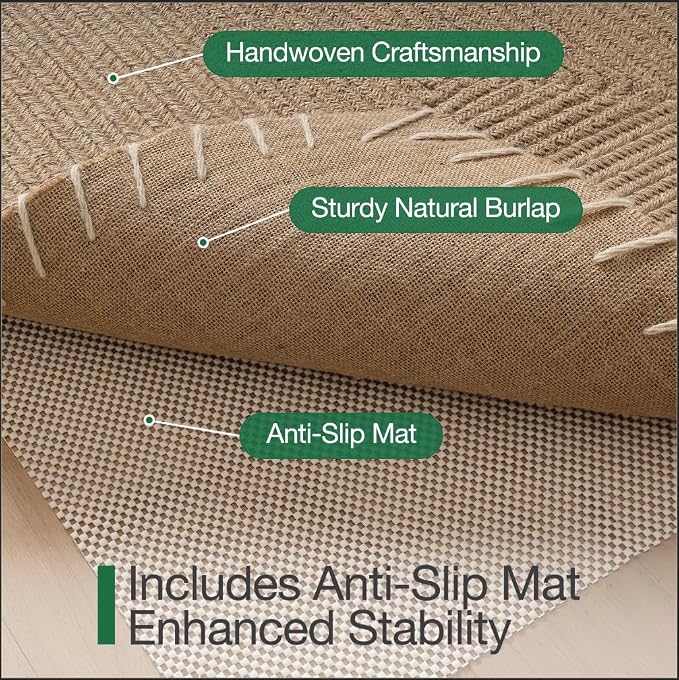 LUMI Indoor Door Mat 20"x32", Non-Slip Handwoven Jute Rug, Classic | Handcrafted Natural Jute Fibers, Reinforced Edges Resist Fraying, 0.3" Low-Profile Doormat, Non-Slip System Included