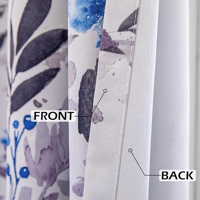 MYSKY HOME Curtains for Bedroom Blue Floral Blackout Curtains 63 inch Long 2 Panels for Living Room Darkening Curtains Thermal Insulated Vintage Painting Flower Leaf Grommet Top Drapess