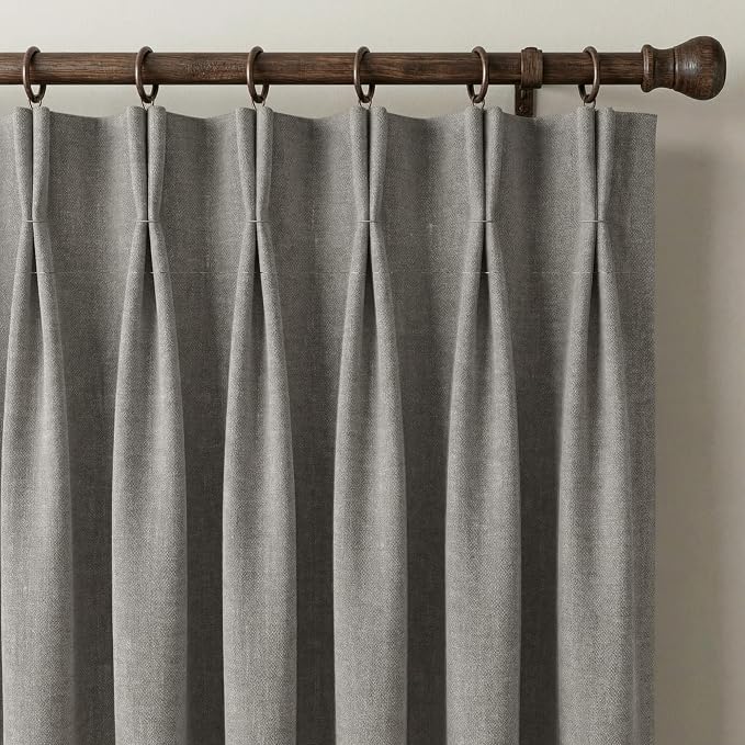 NICETOWN Stone Grey Pinch Pleated Linen Curtains 90" Long - Elegant & Classic Room Darkening Drapes for Patio Sliding Door, Natural Textured Fabric for Bedroom Windows, 40" Wide, 2 Panels