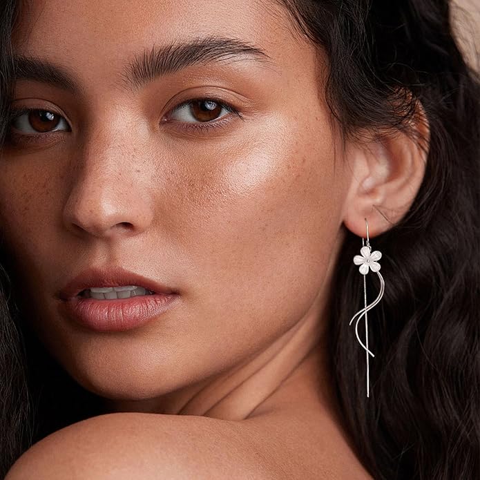 925 Sterling Silver Dainty Hard Wire Threader Dangle Earrings for Women 14k Gold Plated Tassel Threader Pull Through Long Half Hoop Earring Wedding Bridal Birthday Jewelry Gifts