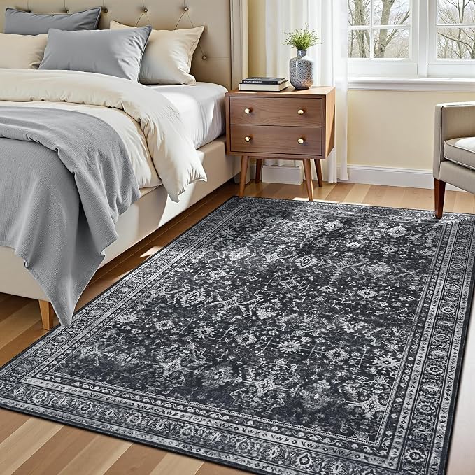 Lofus 5x7 Area Rug for Living Room,Black Washable Area Rugs with Non-Slip Backing,Soft Boho Carpets for Bedroom Dining Room Home Office Indoor Nursery