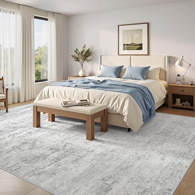Art&Tuft Washable Rugs 8x10, Anti-Slip Backing Abstract 8x10 Area Rugs for Living Room, Stain Resistant Foldable Machine Washable Area Rug(8'x10', 01-Grey)