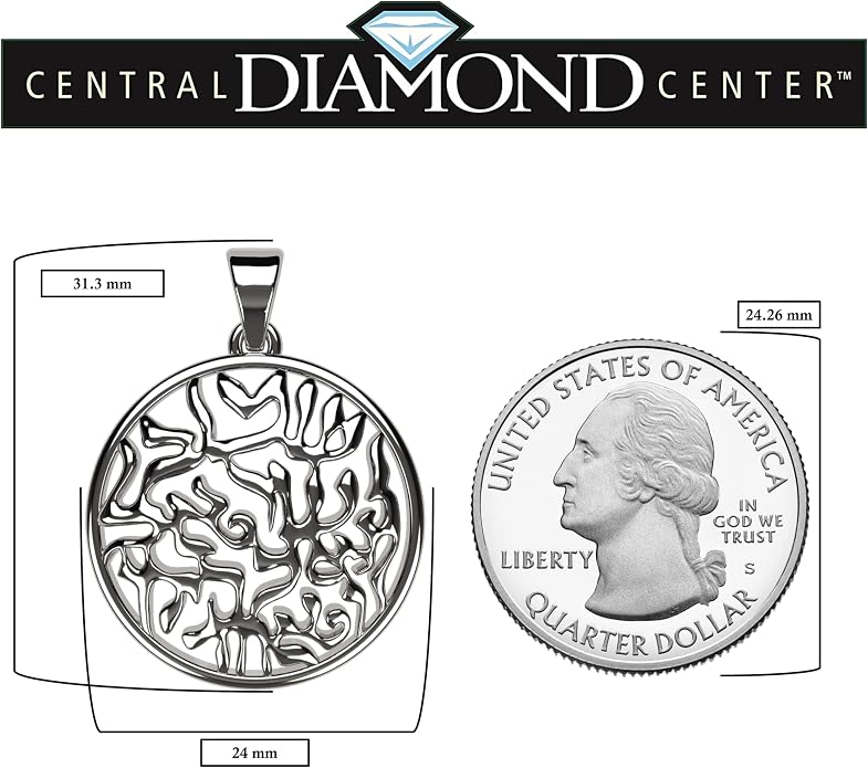Central Diamond Center Shema Israel Full Hebrew Prayer Pendant Necklace in Solid Sterling Silver