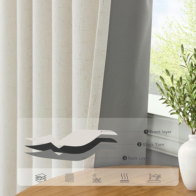 100 Inch Wide Curtain 96 Inches Long 1 Panel Full Blackout Linen for Patio Sliding Door Thermal Insulated Pleated Drape Back Tab Ivory Cream Extra Width 100 x 96 Inch Curtain for Living Dining Room
