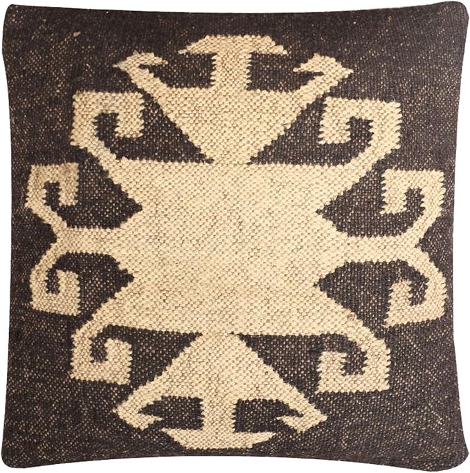 Set of 4 Geometric Wool Jute Square Throw Pillow Covers -Decorative 18 x 18 Inches Multicolour Cushion Covers Perfect for Sofa/Couch/Bed/Home/Outdoor/Car (Multicolour - 10)