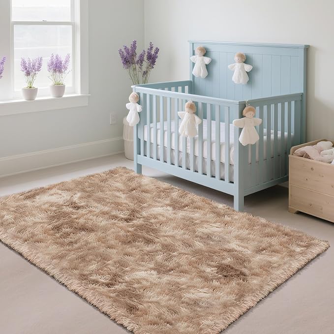 Fluffy Rug Shag Area Rug, Mottling Beige 5x8 Area Rugs for Bedroom, Small Bedside Rug, Soft Fluffy Shag Entryway Throw Rugs for Living Room Bedroom Room Home Decor