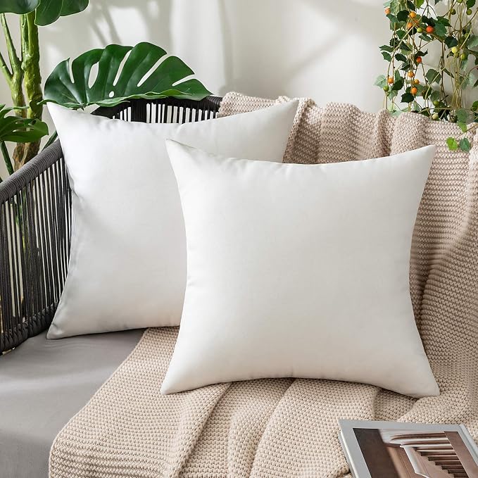 MIULEE Pack of 2 Decorative Outdoor Solid Waterproof Throw Pillow Covers Euro Sham Faux Linen Garden Farmhouse Cushion Cases for Patio Tent Balcony Couch Sofa 26x26 Inch White