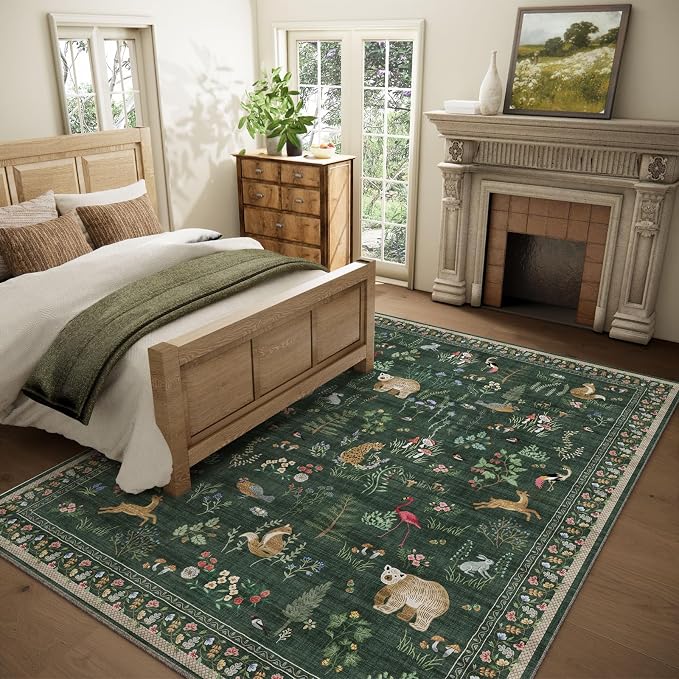 Machine Washable Rugs for Living Room: 6x9 Area Rugs for Bedroom Vintage Rugs Stain Resistant Non Slip Low Pile Soft Carpet Rug for Kitchen Dining Room Farmhouse Nursery Kids Room Indoor