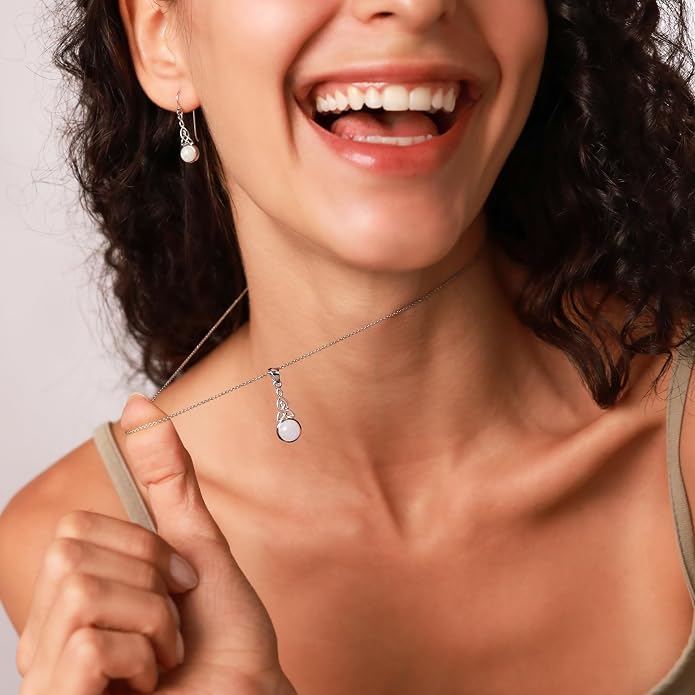 Silvershake 8MM Round Shape Gemstone White Gold Plated or Yellow Gold Plated 925 Sterling Silver Triquetra Celtic Knot Pendant or Pendant with 18 Inches Chain Necklace Jewelry for Women