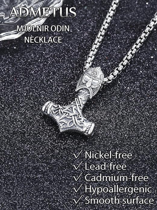 ADMETUS 925 Sterling Silver Thor Hammer Necklace Viking Mjolnir Pendant Jewelry Gifts for Men with 2.5mm 22"+2" Rolo Chain