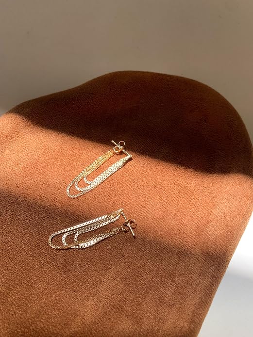Tassel Earrings for Women Gold Plated Silver Chain Earrings Dainty Minimalist Dangle Drop Studs