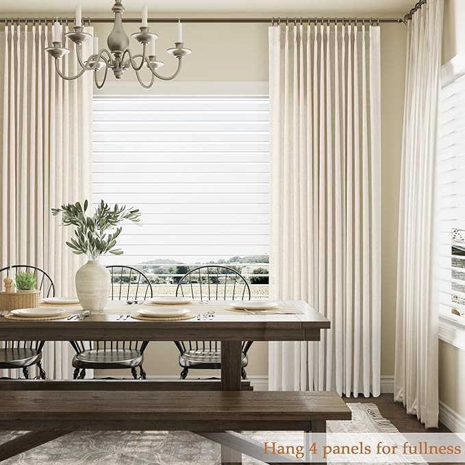 Linen Curtains 90 Inches Long for Living Room Cream Pinch Pleated Light Filtering Sheer Curtain with Hooks Rustic Boho Decor Privacy Window Drapes for Dining Bedroom Natural Beige Ivory 40x90 2 Panels