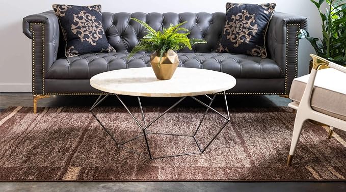 Unique Loom Autumn Collection Modern Contemporary Casual Abstract Area Rug (Brown/ Beige Border, 8 x 10 ft Rectangular)
