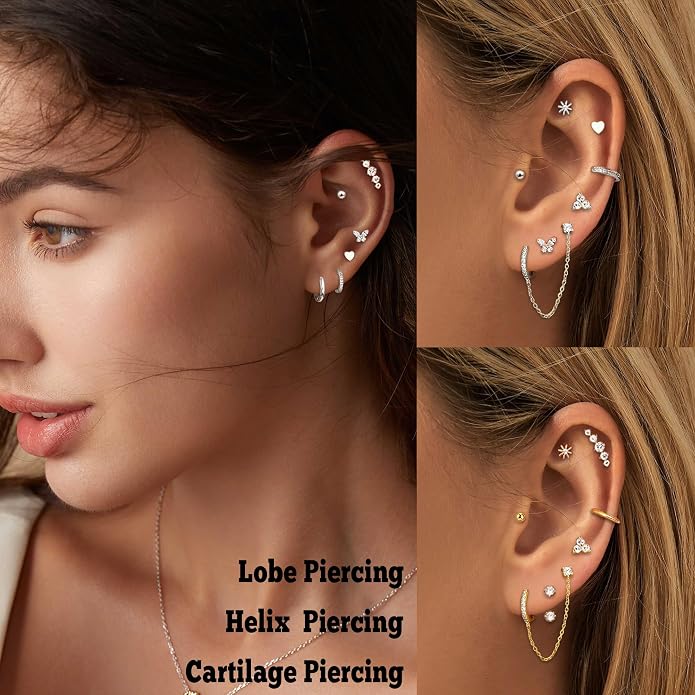 LOFITOR Gold Earrings for Women Hypoallergenic 20G Surgical Stainless Steel Flat Back Stud Earrings Dainty Stackable Earring Stacks Hoop Cartilage Earring Sets for Multiple Piercing