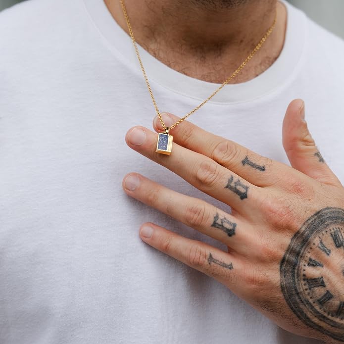 Forge & Foundry Men's Minimalist Stainless Steel and Solid Onyx Inlay Pendant | 21 Inch Rolo Chain | Design-Led Artisan Jewelry, from London