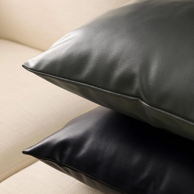 Encasa XO Faux Leather Throw Pillows Covers 20"x20" (Set of 2) | Navy Blue Decorative Cushion Covers | Modern Farmhouse Pillow Cases for Outdoor, Living Room, Bedroom, Couch, Sofa