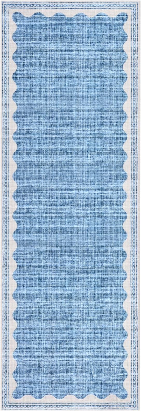 2.5x8 Scalloped Runners Blue Washable Hallways Bedroom Rug | Solid Non Slip Scalloped Bath Runner, Rugs for Bedroom Girls, Rugs for Kitchen Floor Soft Dorm Nursery Carpet for Bedside