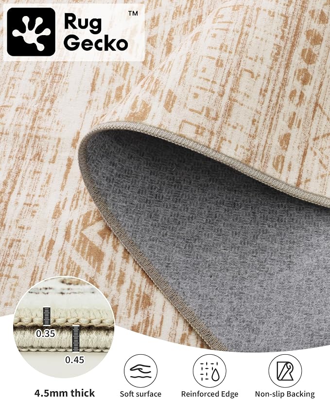 Miukiki 2x3 Entryway Rug Moroccan Washable Non Slip Indoor Floor Carpet Foldable Thin Rug for Dining Room Bedroom with Low Pile(Beige,2'x3')