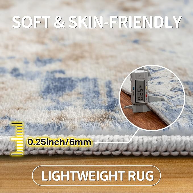 5x7 Area Rugs for Living Room Rug Washable: Modern Rug for Dining Room Bedroom Carpet Non Slip Low Pile 5 by 7 Indoor Abstract Nursery Home Office Blue