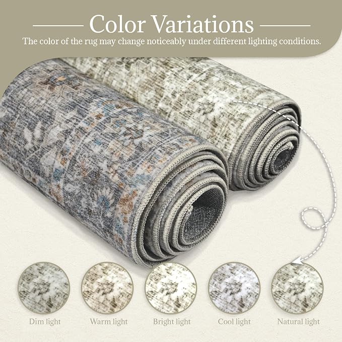 Washable Rugs for Living Room: 8x10 Area Rugs for Bedroom Ultra Soft Non-Slip Stain Resistant Vintage Boho Large Carpet for High-Traffic Dining Room - Farmhouse Decor